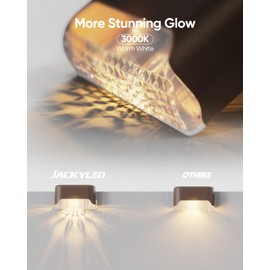 JACKYLED Solar Fence Lights,Outdoor Deck Light 16 Pack Solar Step Lights Waterproof LED Solar Powered Lighting for Outdoor Stairs, Fence, Deck,Patio Railing,Pathway,Driveway,Warm White,Brown