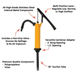 Lumax LX-1326 Lever Action Chemical Pump (General Purpose), Designed for Fast Transfer of Acidic Solutions, Chemicals, Fuels, Fuel Oils and Water based Media, Ideal for DEF/UREA/AdBlue