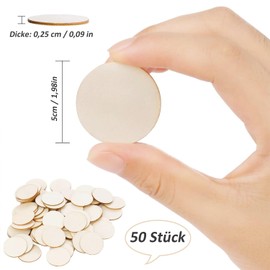 Wooden Discs, Pack of 50 Round Wooden Discs, 5 cm Diameter, 2.5 mm Thick, DIY Craft Wooden Discs, Light Wood Cut-Outs, for Art, Sign Plaque, Ornaments or as Decoration, Painting, DIY