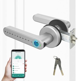 Fingerprint Door Lock,Smart Handle Lock with APP Unlock, Quick Entry Door Knob with Combination Keypad for Bedroom,Home,Hotel,Office and Apartment (Sliver)