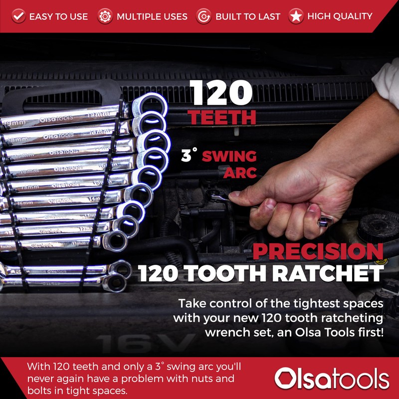 Olsa Tools Ratcheting Wrench Sets (Metric 12pc) - 6-Point Box