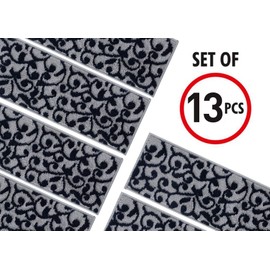 SUSSEXHOME Carpet Stair Treads for Wooden Steps - Indoor Staircase Step Treads with Thick Carpet & Pattern Design - Self Adhesive Safety Treads to Prevent Slipping - Pet & Kid-Friendly - 13-Pack