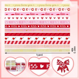 ALIBBON 12 Yards 3/8" Valentine's Day Ribbon Red Ribbons for Valentines Day Decor, Love Heart Decorative Grosgrain Satin Ribbon for Wedding Valentine's Day Gift Wrapping Bows Crafting Supplies