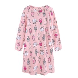 CHUNG Women's Cotton Nightgowns Long Sleeve Crew Neck Cartoon Print Sleep Dress Sleepwear Loose Nightdress Nightshirt Soft Pajamas,Pink Sheep,L