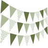 3Pcs Sage Green Gingham Pennant Banner Pre-Strung Triangle Flag Garland