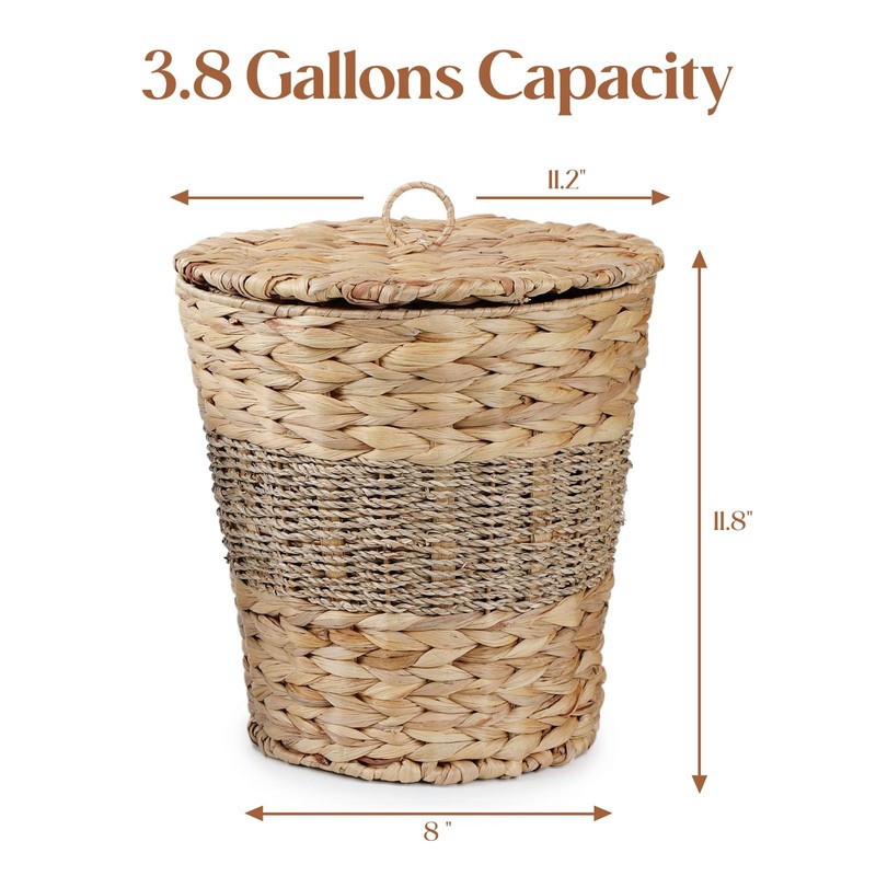 YANGQIHOME Wicker Trash Can with Lid - Water Hyacinth &