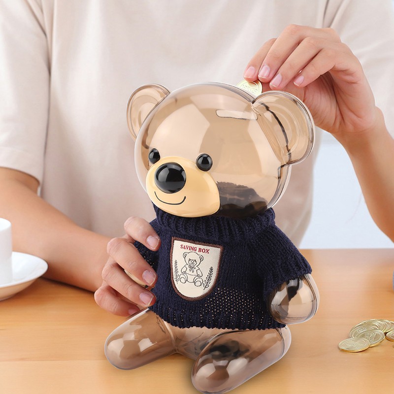 Children Coin Piggy Bank Money Box Cartoon Clothes Bear Plastic