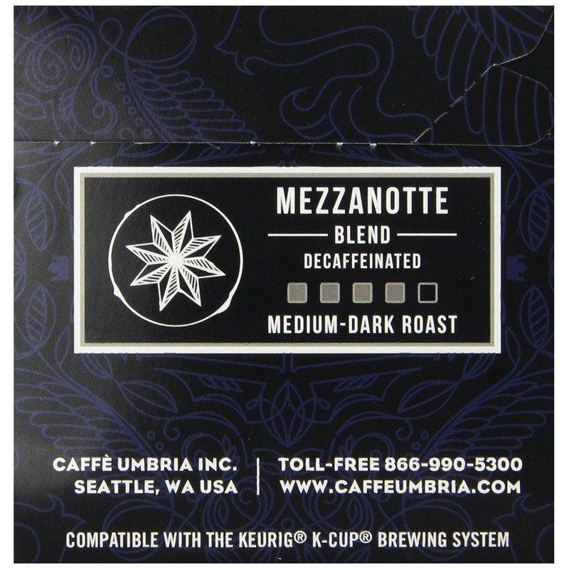 Caffe Umbria Single Serving Coffee Cups, Mezzanotte Decaf Blend, 12