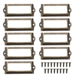 Create idea 50Pcs File Drawer Tag with 100Pcs Screws Label Holders Metal Label Card Frame Accessories for Office School Home Library Bronze