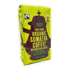 Fair Trade Organic Sumatra Coffee | 100% Arabica Whole Bean Coffee | USDA Organic | Kosher Pareve Certified | by Trader Joes 13oz/369g (Pack of 1)