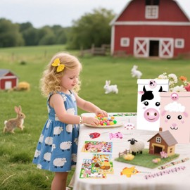 BACH AND BOUJEE 62 Pieces Farm Party Bag Filler Farm Animal Hat Sticker Key Ring Bracelet Keyring Gift for Birthday Party Baby Shower Goodie Bag Fillers Accessories