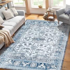 WESTLOOM Area Rug 8x10 Low-Pile Machine Washable Rug Vintage Rug with Non-Slip Backing, Non-Shedding Indoor Floor Rugs for Living Room Bedroom Kitchen Laundry Farmhouse Carpet