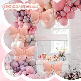4pcs Jumbo Oversized Ribbon Balloons Coquette Bow Balloons Bow Party Coquette Party Decorations for Birthday Baby Shower Bridal Shower Supplies(Macaron Pink)