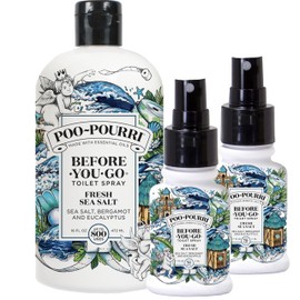 Poo-Pourri Before-You-Go Toilet Spray, Fresh Sea Salt, Refill Bottle 16 Fl Oz and 1.4 Fl Oz Spray x2-Sea Salt Bergamot Eucalyptus