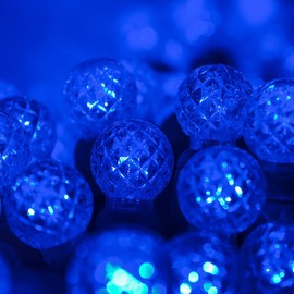 G12 LED Razzberry Blue Prelamped Light Set, Green Wire - 70 G12 Blue LED String Lights, 4" Spacing
