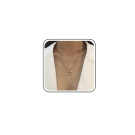 TseenYi Multilayer Crystal Heart Necklace Golden Herringbone Chain CZ Heart Pendant Necklace Snake Chain Choker Necklace Crystal Infinity Heart Necklace, Zinc