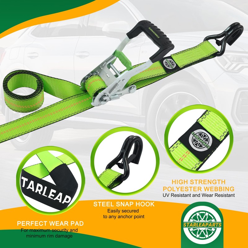 Car Tie Down Straps for Trailers with J Hooks (4PK)
