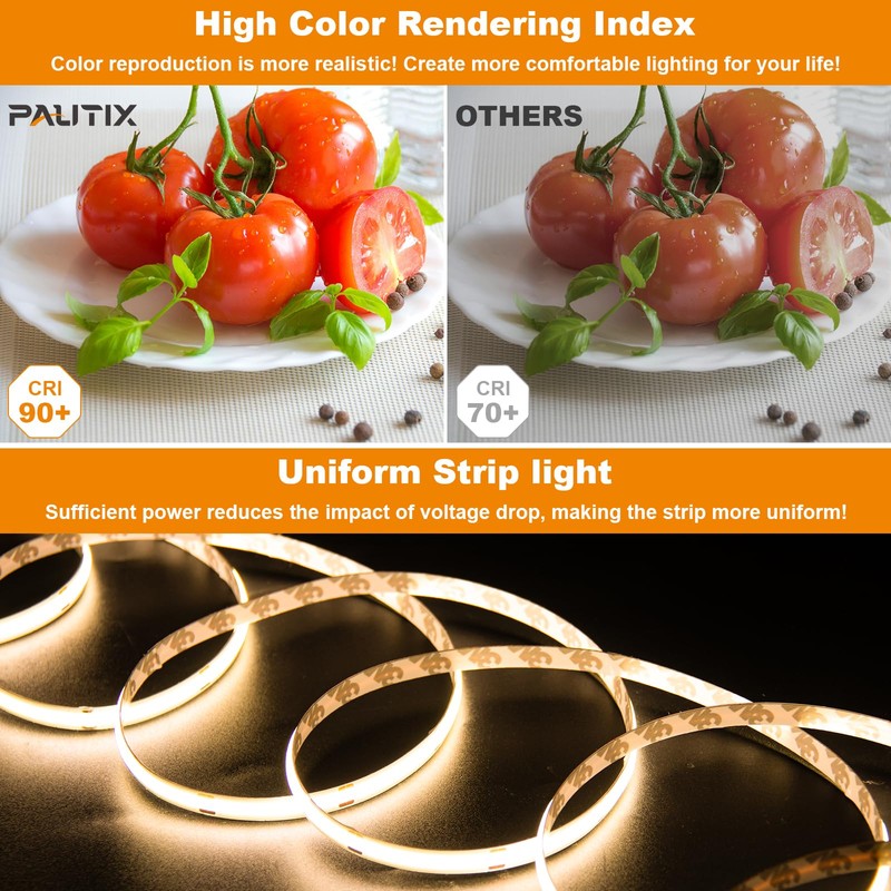 PAUTIX COB LED Strip Light Warm White 2700K 504LEDs/m,CRI90+ 32.8ft/10m