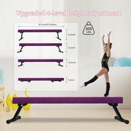 Peakpath 8FT Adjustable&Foldable Gymnastics Balance Beam,Home Gym Equipment,Easy Assembling and Storage,No Tool Require,for Kids Children Girls Training (Purple, 8FT)