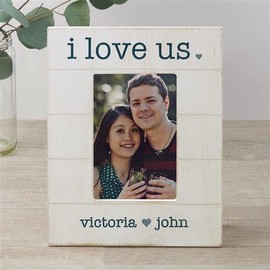 Personalization Universe I Love Us Shiplap Picture Frame - 4x6 Vertical Photo, Wedding, Valentine's, Anniversary - Distressed Wood, Custom Names, Table Top Display,4 Colors