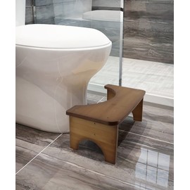Bamboo Toilet Stool, 6.5" Toilet Stool Squat Adults & Kids, Portable Simple Curve Squat Toilet Potty Stool, Non-Slip Poop Stool for Bathroom, Improve Squatting Posture and Comfort (Brown)