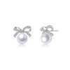 PHNIBIRD Pearl Earrings 925 Sterling Silver Stud Earrings Silver Bow
