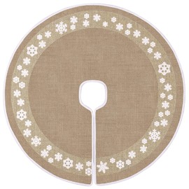 MACTING Christmas Burlap Tree Skirt, 30 Inches Tree Mat with Glitter Snowflake Circle Tree Foot Base Cover for Xmas Holiday Home Decoration