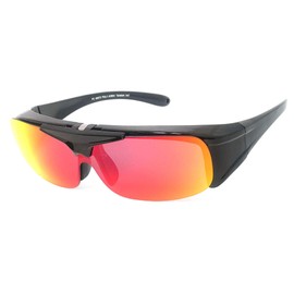 VeryHobby® Polarized FLIP UP FIT OVER Mirror Lens Sunglasses Cover Rx Glasses Side Shield (Shiny Black(Red Frie Mirror Lens))