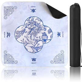DRANSMIC Mahjong Mat with Carrying Bag 32”x 32”Blue White Table Mat Anti-Slip Noise Reducing Table Cover for Mahjong, Poke Games, Dominoes, Card, Board Games Table Mat