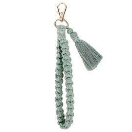 Lusofie Macrame Keyring Boho Braided Key Chain Short Lanyard Tassel Pendant Car Key Ring for Women, Green