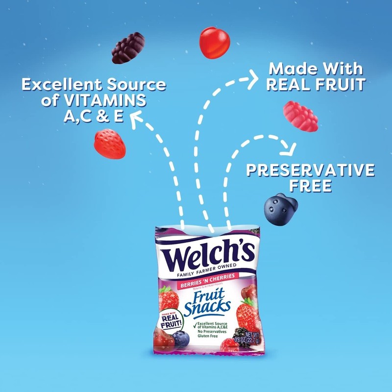 Welch's Fruit Snacks, Berries 'n Cherries, 0.8 oz (Pack of