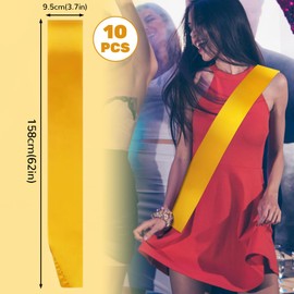 10Pcs Sash Sashes Satin Blank Ribbon Birthday Plain Party Pageants DIY Pageant Bachelorette Party, Prom Graduation Decorate (Gold)