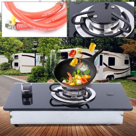 RustyVioum Boat Caravan LPG Gas Stove, GR-B002 Gas Camping Stove, Boat Caravan LPG Gas Stove Hob Cooker fit for Caravan, Motorhome, Boat with Tempered Glass, Black