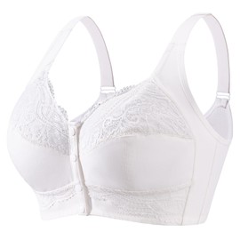FHTECO Front Closure Bras for Older Women Plus Size Wireless Full Coverage Comfortable Adjustable Wide Strap Sleep Bra for Sagging Breasts​​​ (XL, White)