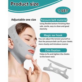 TPZORJX 1 x Halbe Gesichts-Lifting-Maske, V-Gesichtsdruckmaske Stirnband, Gesichts-Lifting-Maske doppellagig, Schlafmaske für Doppelkinn und schlaffe Gesichtshaut (Grauer Druck)