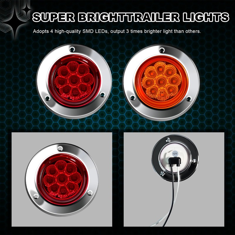 Wodvyss 10-Pack (5 Amber + 5 Red) 2" 9 LED
