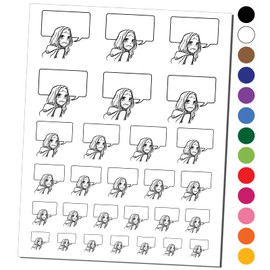 Sad Anime Manga Girl with Empty Speech Bubble Temporary Tattoo Water Resistant Fake Body Art Set Collection - Red (One Sheet)