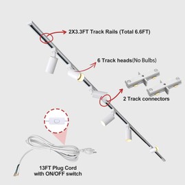 LRAEMXG Plug in Track Lighting with Power Cord, 6-Light GU10 Track Lighting Kit with 6.6FT H Type Track Lighting Rails, Modern Kitchen LED Track Lighting Fixtures Ceiling Spot Light, White (No Bulbs)