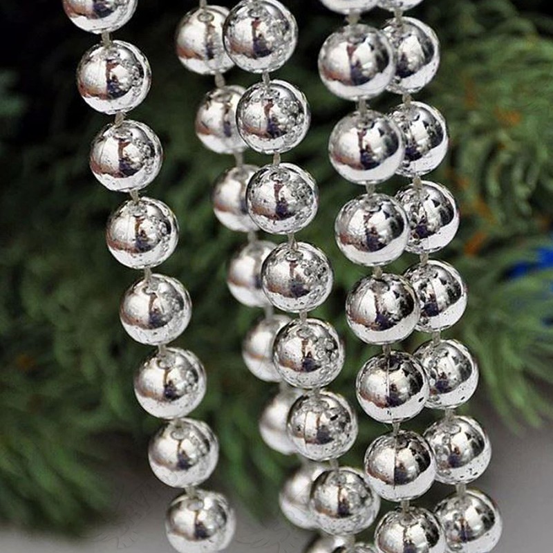 Silver Christmas Tree Beads 10M - Luxury Shatterproof Bead Garland