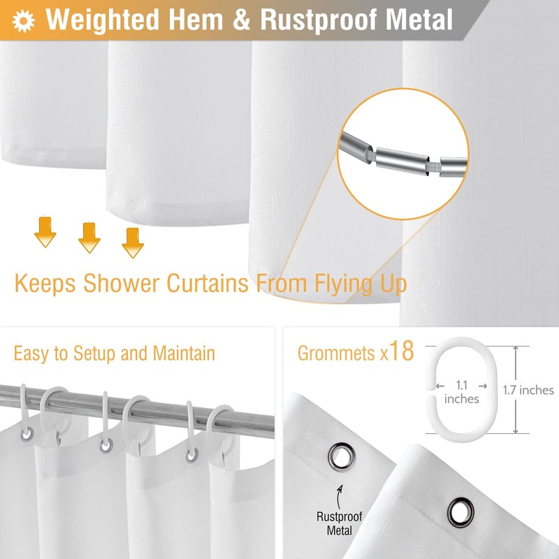BTTN Extra Wide Shower Curtain 108x72 inches - Linen Textured