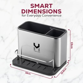 Home Vista Kitchen Sink Caddy with Removable Drip-Steel Sink Tidy Organiser-Sponge Holder for Kitchen Sinks Surface-No Drilling Rustproof Washing Up Organizer for Spoons and More