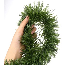 CCINEE 33FT Green Tinsel Garland Artificial Christmas Pine Decorative Garland Greenery Tinsel Stems Non-Lit Soft Twist Garland 12 Inch x 2Inch for Holiday Season Outdoor Indoor Party Decorations