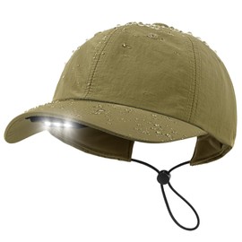 Hands Free Rechargeable LED Baseball Cap with Light Built-in Unisex Sport Waterproof Hat for Men Dad Husband Outdoor Khaki