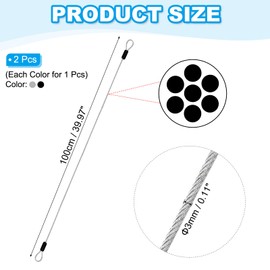 PATIKIL 1/8" Dia Vinyl Coated Stainless Steel Cable with Loops, 3.3ft (40") Flexible Wire Rope Security Chain Lanyard Lock for Outdoor Stage Lighting Luggage Lock, Black/Transparent