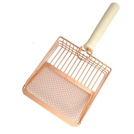 MANGOKKA Metal Litter Scoop, Pooper Scooper with Wooden Handle, Cat Litter Deep Scoop, Poop Sifting, Kitten Pooper Lifter for Litter Box Pots with Hook for Litter Box (Rose Gold)