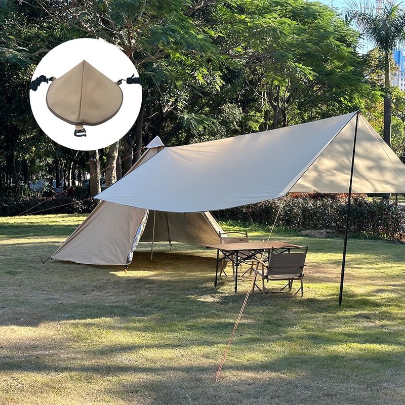 防水布接続タープアダプタートンネルキャップシングルポールテントタープ接続用三層構造防水加工ポリエステル綿登山バックル/ロープ付き