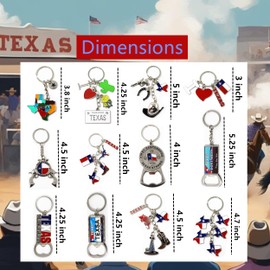 12 Pcs Texas Keychain Metal Keychains, 4 Bottle Openers, Texas State, Flag, I Love Texas, License Plate, Map, Don't Mess With Texas, Longhorn, Boot, Cactus, Texas Key chain Souvenirs, Gifts, Bundle