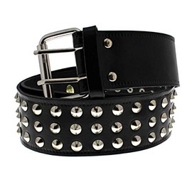 Zac's Alter Ego Three Row Silver Conical Studded Black PU Belt