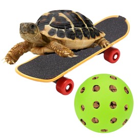 2 Sets of Tortoise Mini Skateboard and Treat Ball, Funny Turtle Skateboard and Dry Food Balls for Small Pets Tortoises, Tortoises Enrichment Toys, Tortoise Habitat Accessories (Dry Food Balls)
