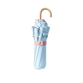 Travel Umbrella with Flower Edge Ruffle & Golden Hook Hanger - 8 Ribs Foldable Pocket Umbrella for Women/Children, Teflon Coating with UV 50+ Protection, Lightweight & Compact for Bag/Backpack, sky